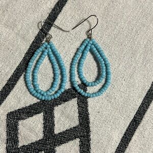 Blue Beaded Teardrop Earrings